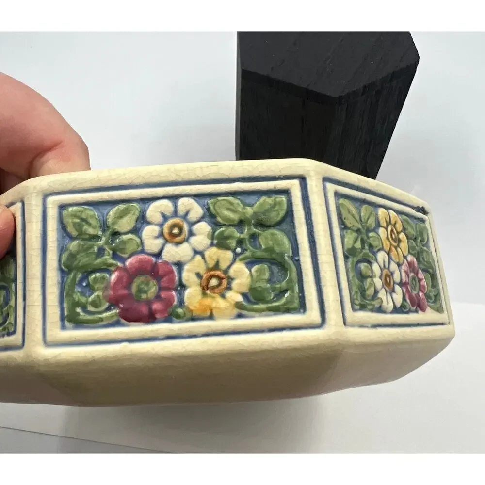 Vintage Weller Art Pottery Florala Shallow Bowl Planter Oval 1920's Cottage Core